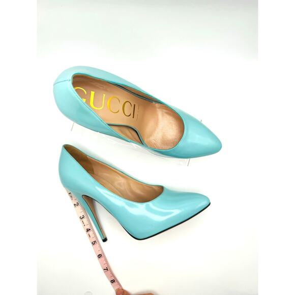 GUCCI GLOSSED-LEATHER PUMPS 110MM ELAISA LEATHER PUMPS IN Mint Green 39.5 - Picture 13 of 16